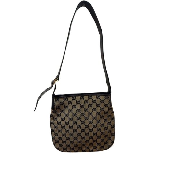 Authentic Gucci GG Supreme Canvas & Leather Shoulder Bag Beige/Black Adjustable - Picture 2 of 10